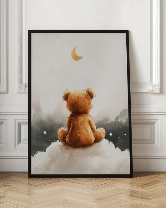 Barnposter med nalle och måne